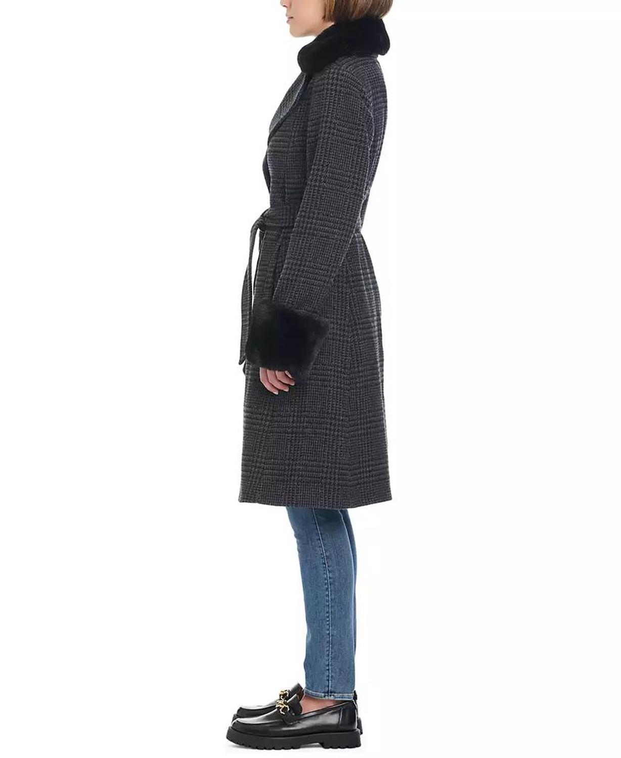 Women's Faux-Fur-Trim Belted Coat