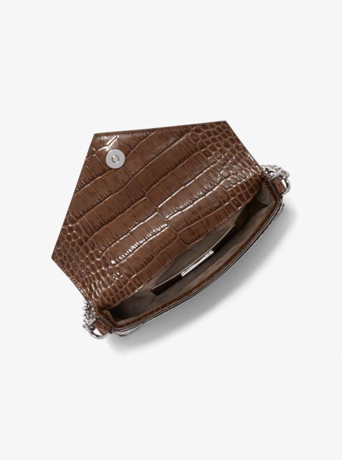 Manhatta Crocodile Embossed Patent Leather Shoulder Bag