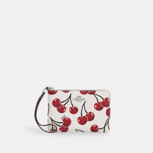 Corner Zip Wristlet With Cherry Print