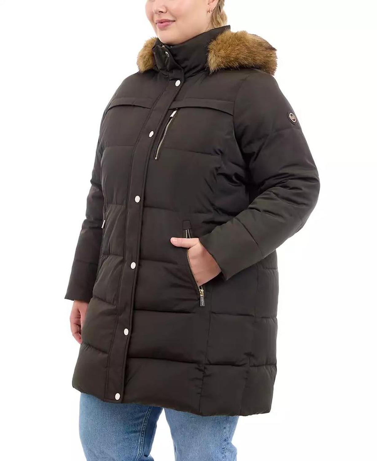 Plus Size Faux-Fur-Trim Hooded Puffer Coat, Created for Macy's