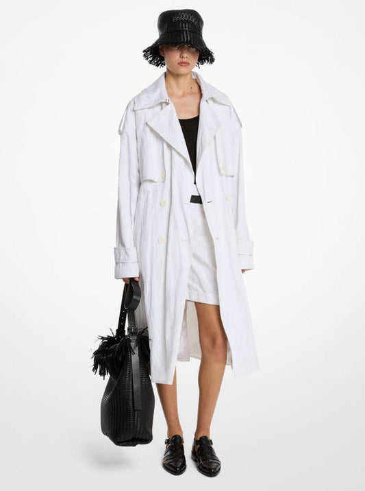 Crushed Cotton Gabardine Trench Coat