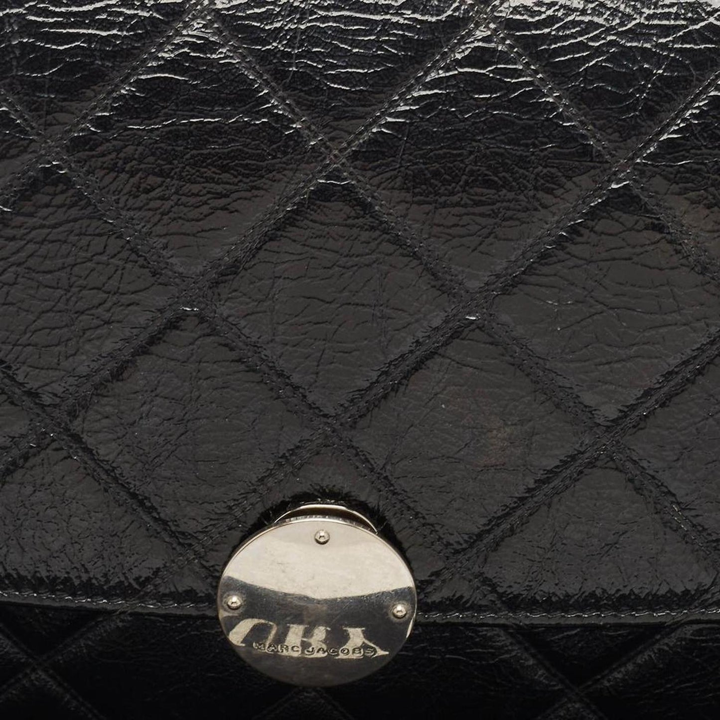 Black Glossy Quilted Leather Trouble Flap Shoulder Bag