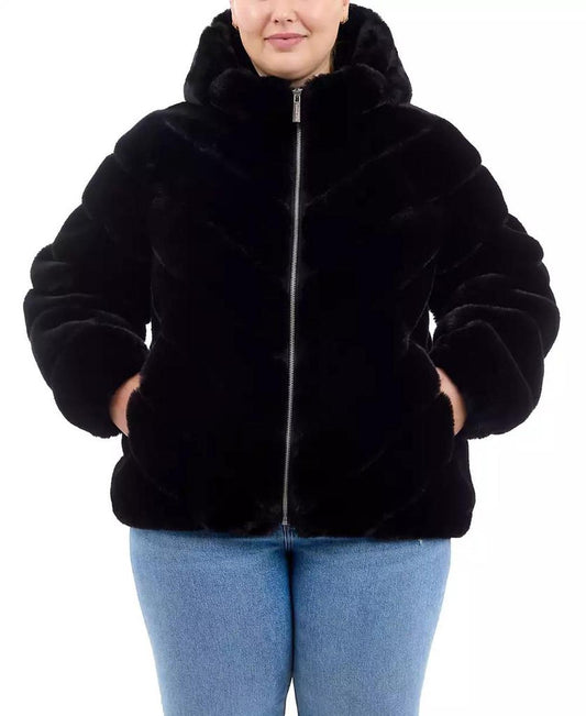 Plus Size Hooded Faux-Fur Coat