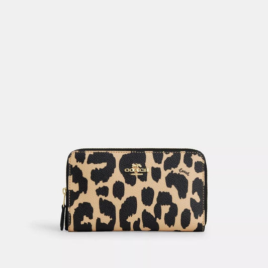 Coach Outlet Medium Id Zip Wallet With Leopard Print