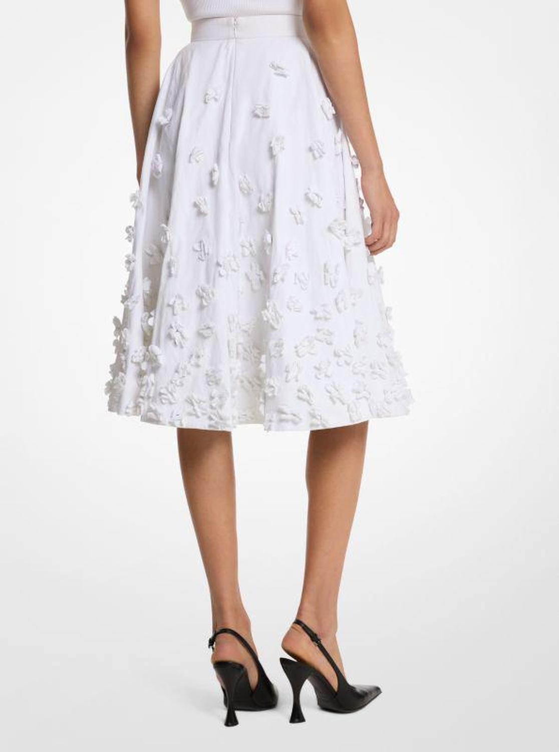 Hand-Embroidered Floral Crushed Cotton Gabardine Circle Skirt