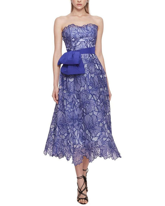 Marchesa Notte Iris Cutwork Midi Dress