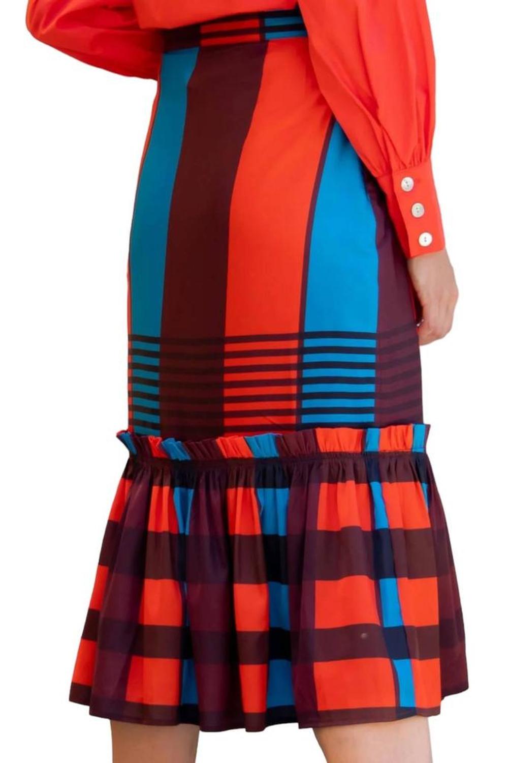 Flounced Midi Skirt In Multi-Colored