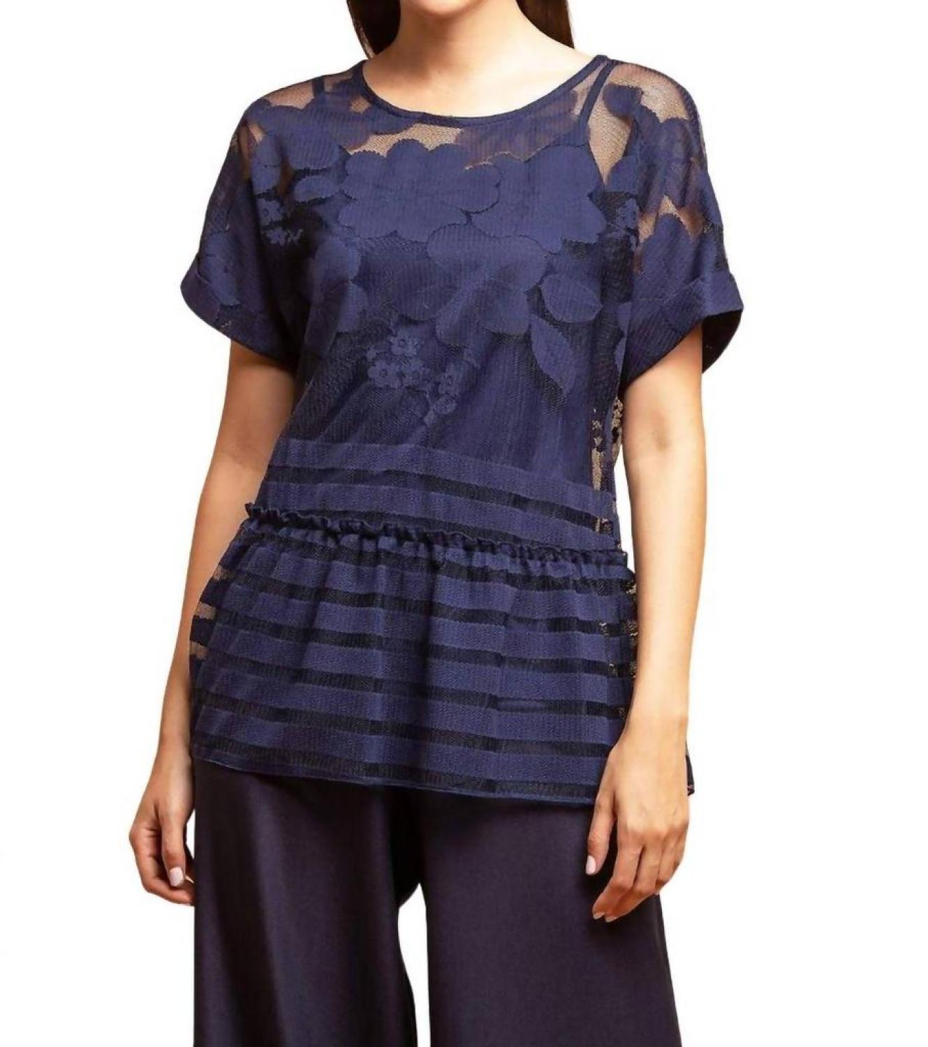 Peplum Top In Navy Lace