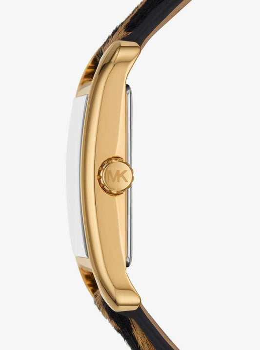 Monroe Gold-Tone and Leopard Print Calf Hair Watch