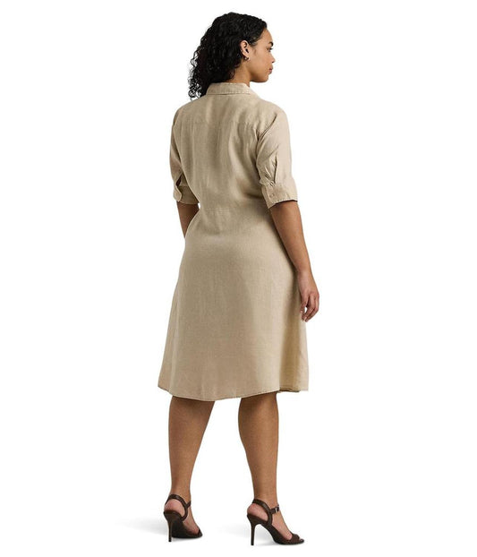 Plus Size Tie-Front Linen Shirtdress