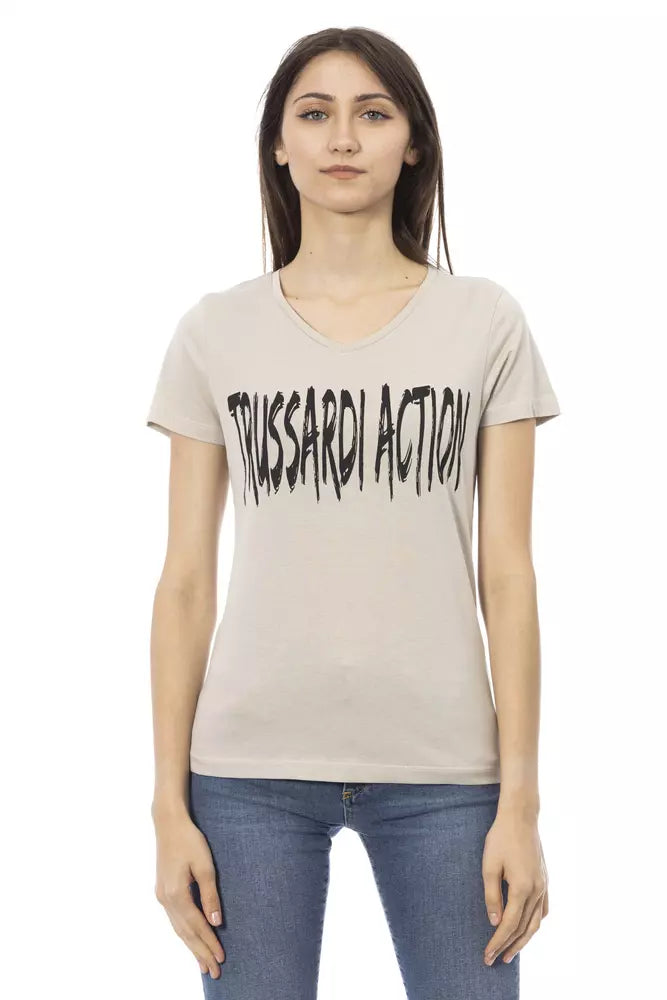 Trussardi Action Elegant V-Neck Tee with Chic Front Print