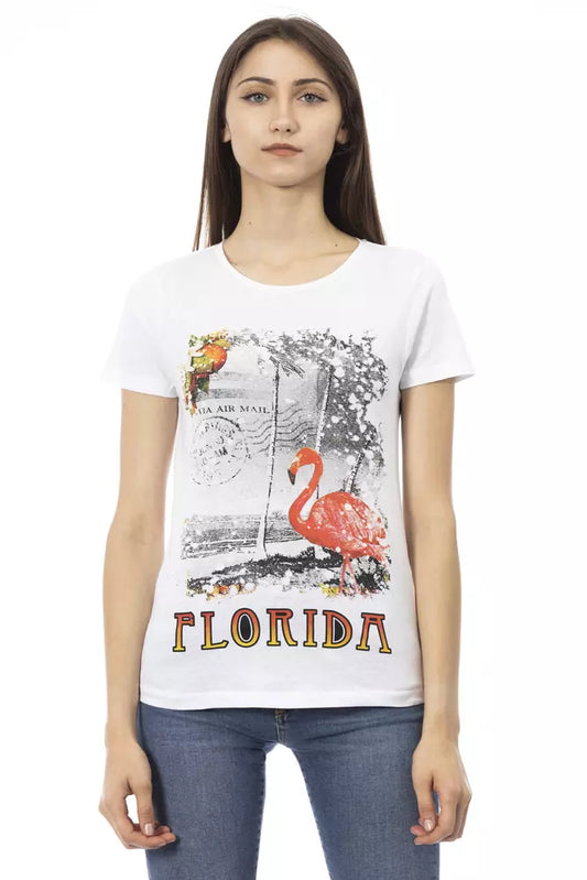 Trussardi Action Elegant White Short Sleeve Tee with Chic Print