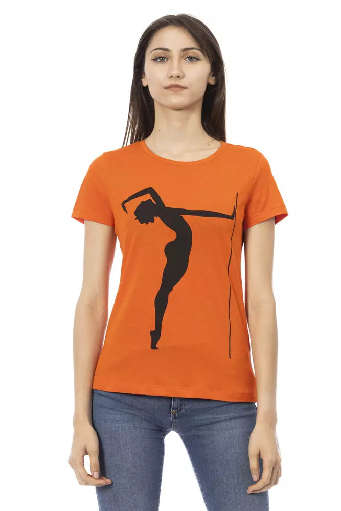 Trussardi Action Chic Orange Round Neck Tee with Front Print