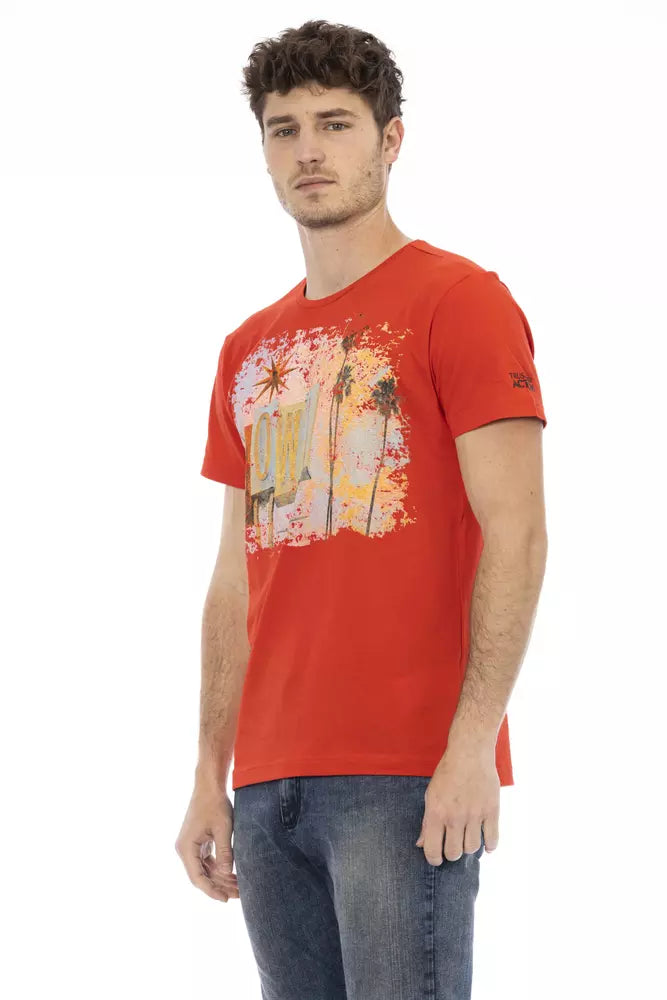 Trussardi Action Vibrant Red Round Neck Tee with Graphic Print