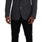 Dolce & Gabbana Elegant Gray Wool Blazer with Bee Crown Embroidery