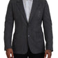 Dolce & Gabbana Elegant Gray Wool Blazer with Bee Crown Embroidery