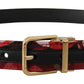 Dolce & Gabbana Red Multicolor Leather Belt with Gold-Tone Buckle