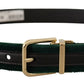 Dolce & Gabbana Emerald Velvet Designer Belt with Golden Buckle