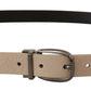 Dolce & Gabbana Elegant Beige Leather Belt with Silver Tone Buckle