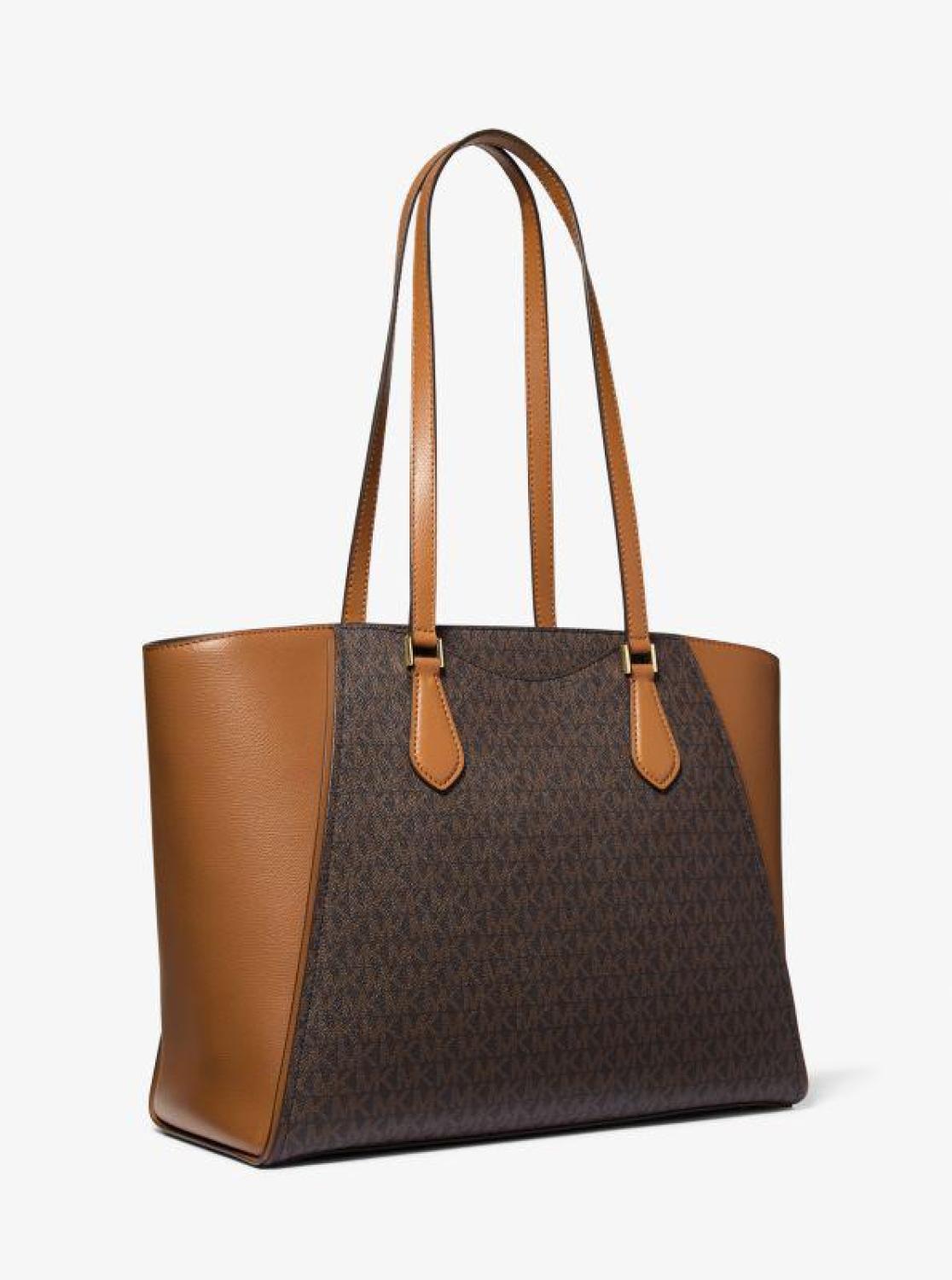 Taryn Large Signature Logo and Leather Tote Bag