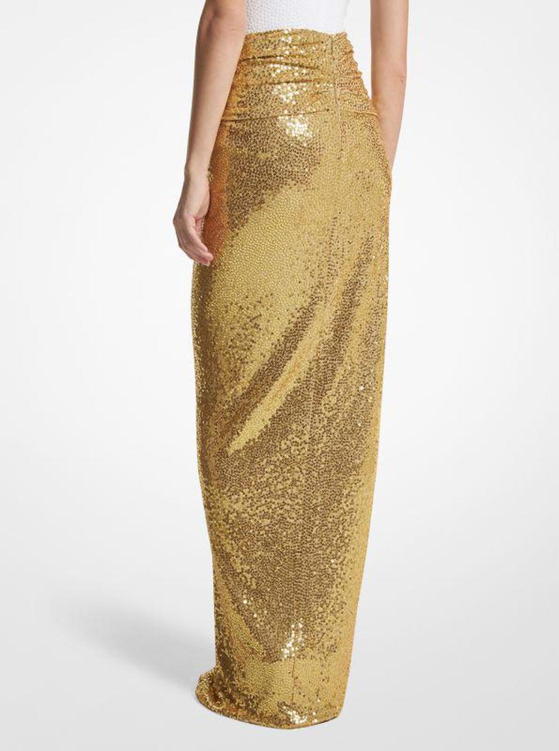 Hand-Embroidered Sequin Stretch Jersey Pareo Skirt