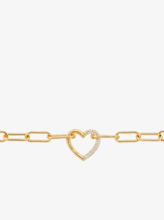 Pavé Heart Curb-Link Necklace