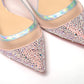 Christian Louboutin Silver Rose Flat Point Crystals Toe Shoe