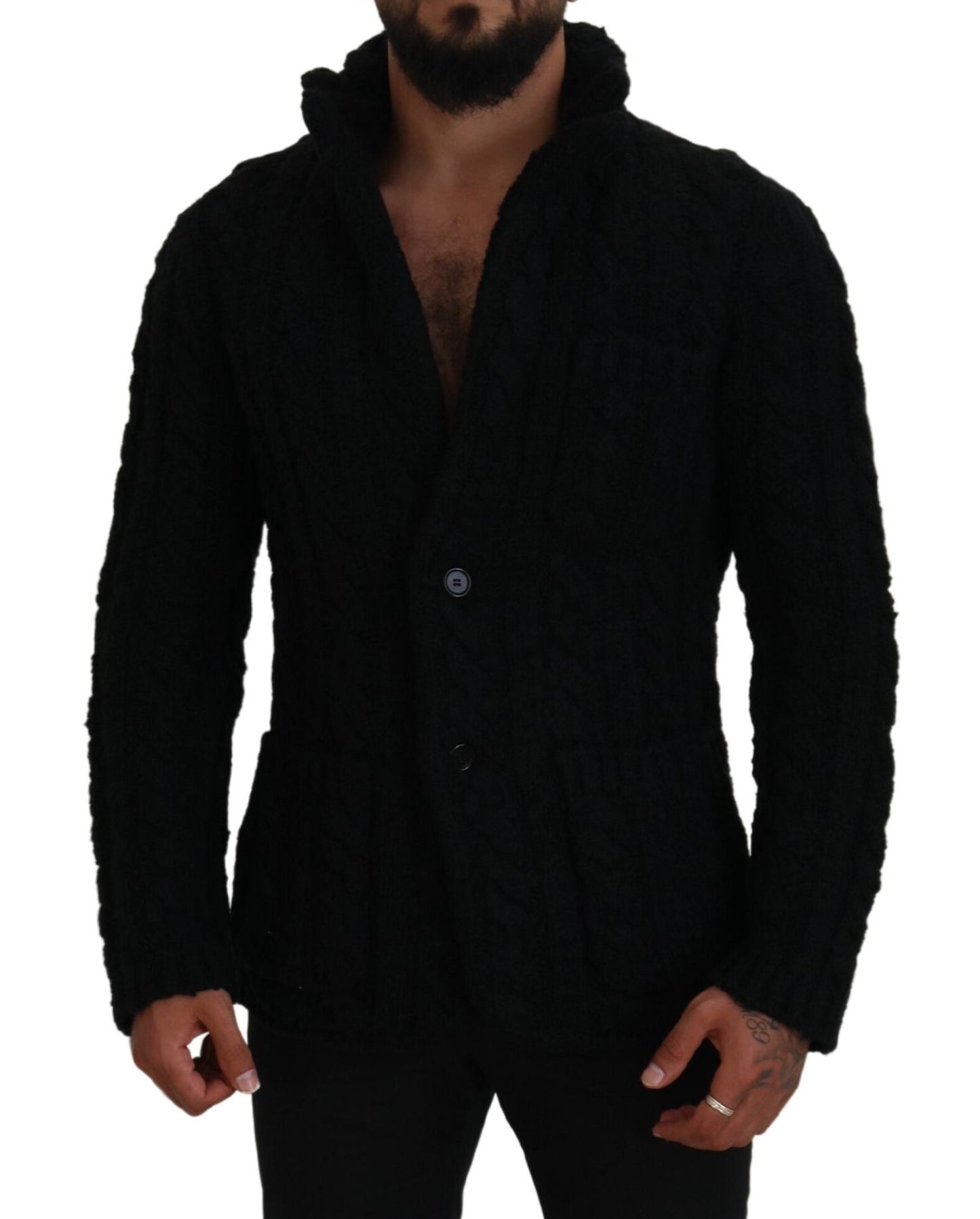 Dolce & Gabbana Elegant Black Wool-Cashmere Blend Cardigan