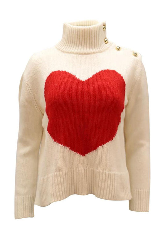 Kate Spade Heart Knit Mock Neck Sweater in White Ivory Viscose