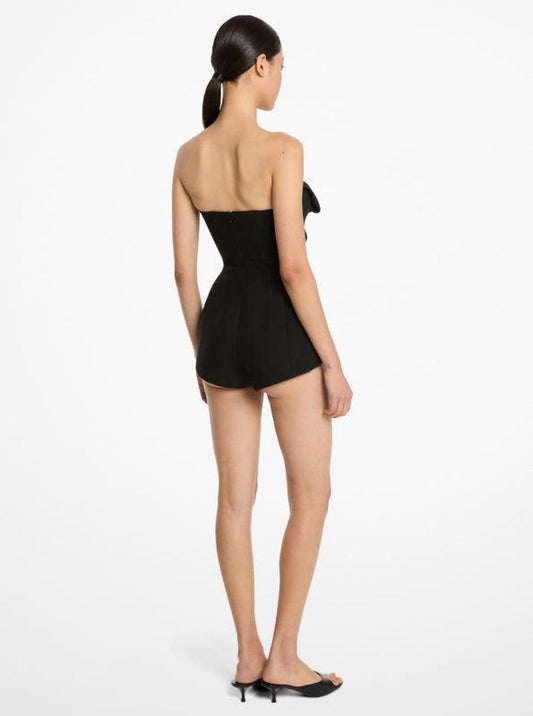 Wool Gabardine Strapless Origami Romper