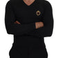 Dolce & Gabbana V-Neck Cashmere Sweater with Heart Embroidery