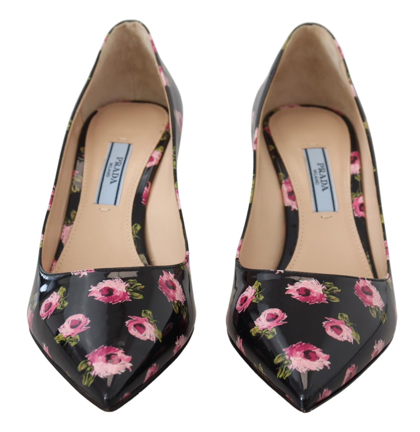 Prada Elegant Floral Print Leather Pumps