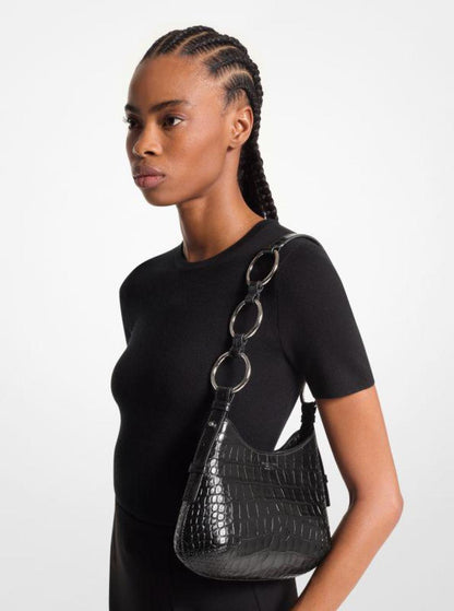 Bardot Mini Crocodile Embossed Leather Hobo Shoulder Bag