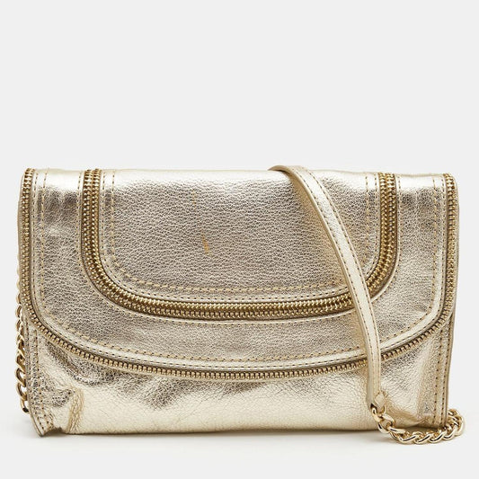 Michael Kors Gold Leather Naomi Clutch Bag