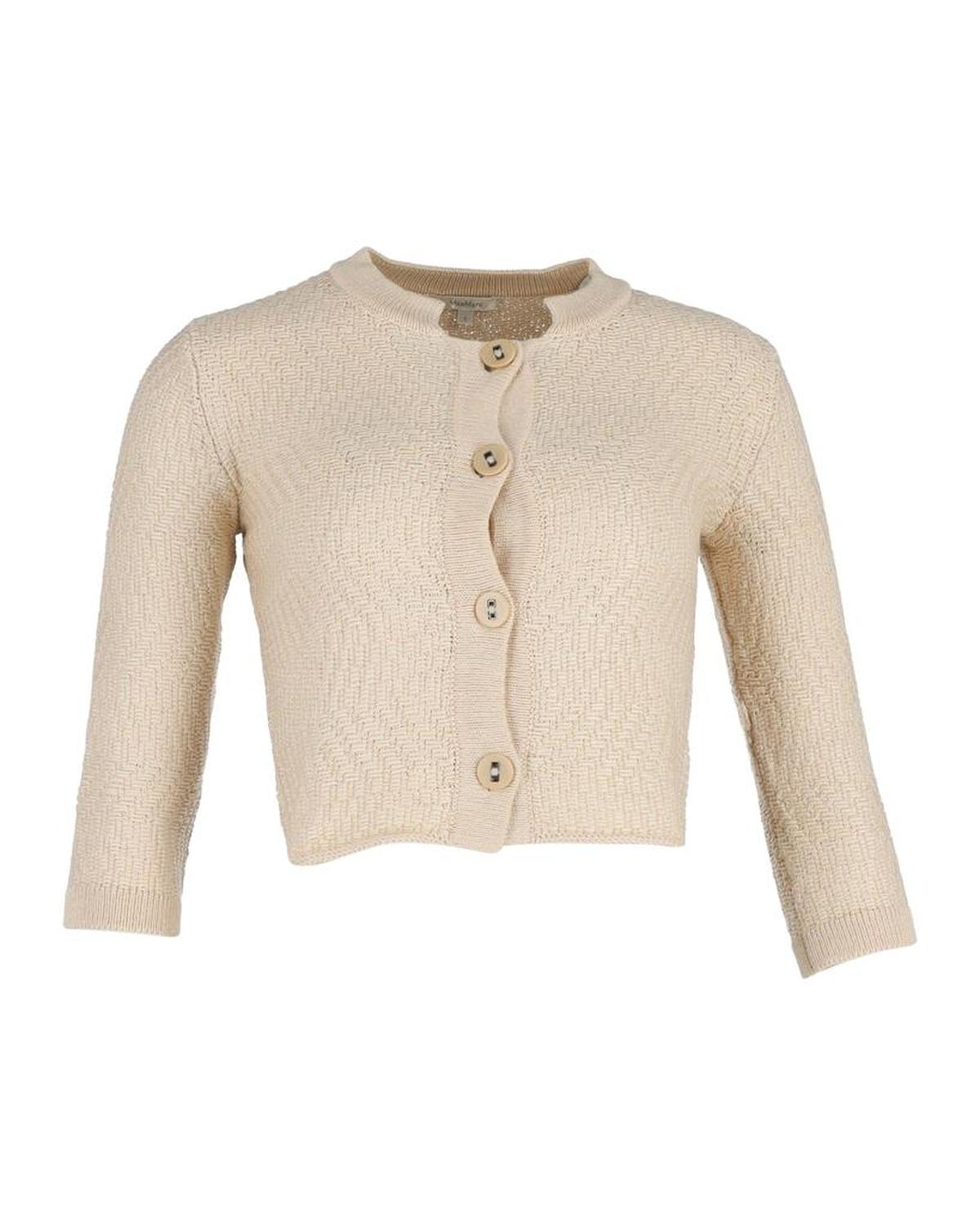 Max Mara Button-Front Cardigan in Beige Cotton