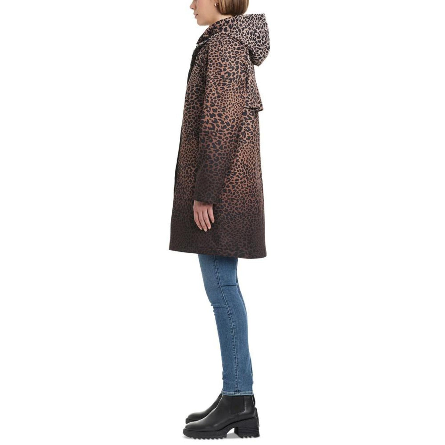 Women's Hooded Leopard-Print A-Line Raincoat