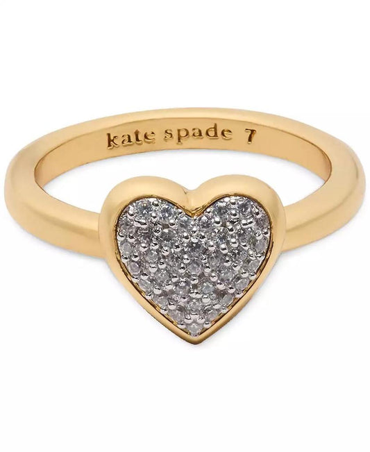 Gold-Tone Cubic Zirconia Pavé Heart Ring