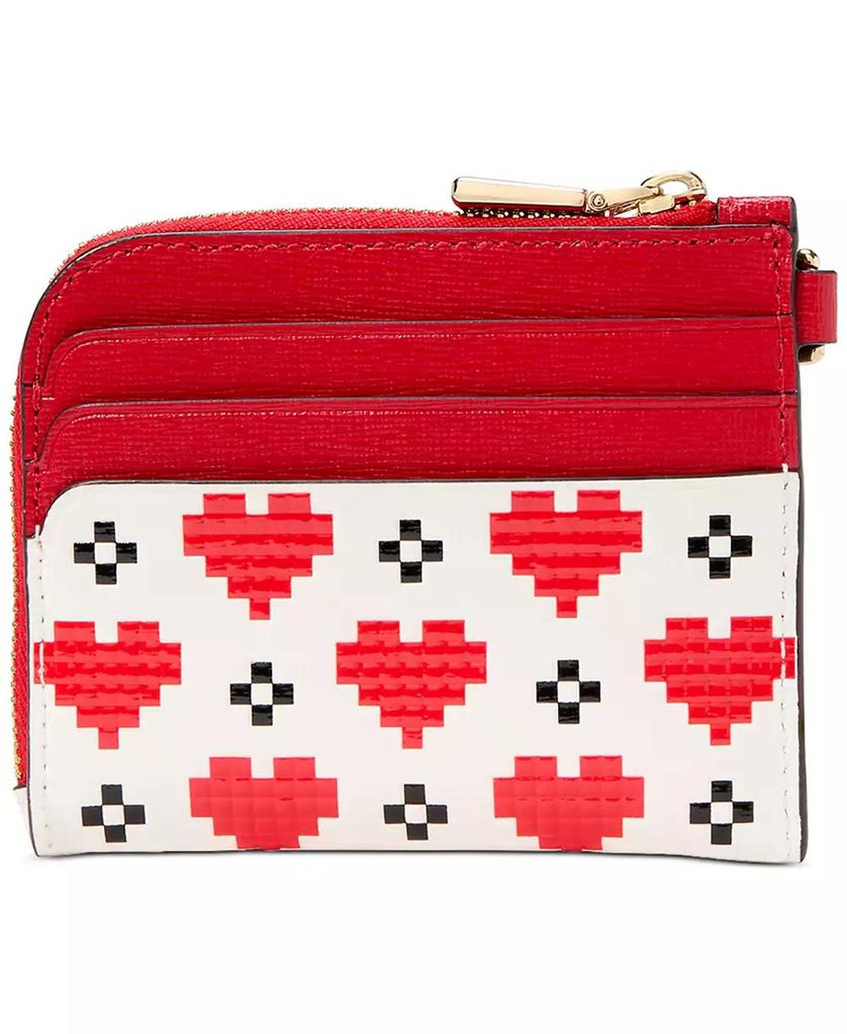 Devin Pixel Hearts Embossed Saffiano Leather Card Case Wristlet