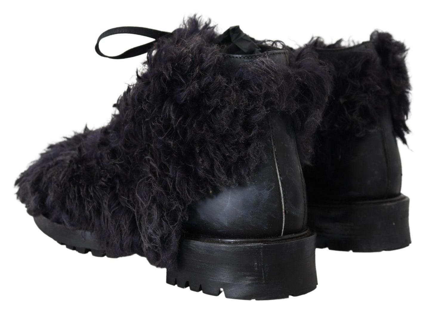 Dolce & Gabbana Black Leather Shearling Ankle Boots