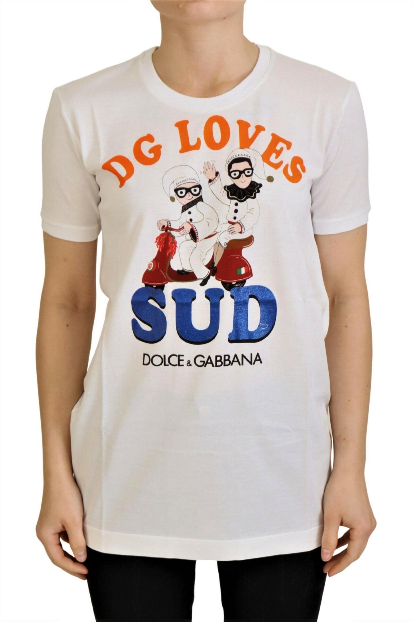 Dolce & Gabbana Elegant White Crew Neck Tee with Colorful Print