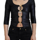 Dolce & Gabbana Elegant Black 3/4 Sleeve Top with Gold Detailing