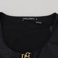 Dolce & Gabbana Elegant Black 3/4 Sleeve Top with Gold Detailing