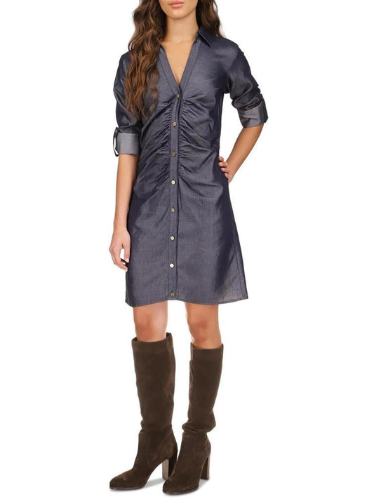 Womens Ruched Cotton Shirtdress