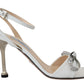 Prada Elegant Silver-White Leather Strap Heels