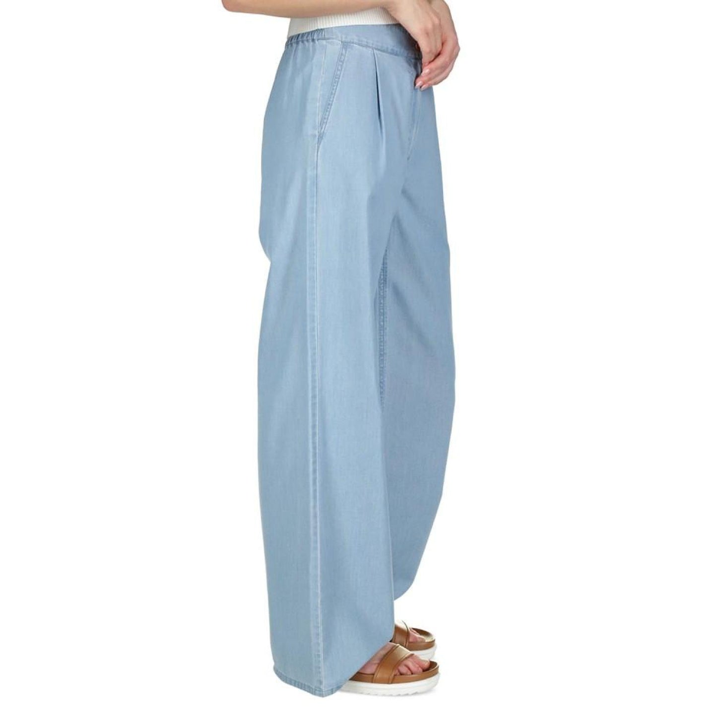 Michael Kors Women's Chambray Pleated Wide-Leg Pants