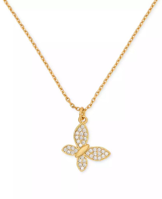 Lucky Charm Gold-Tone Pavé Crystal Butterfly Pendant Necklace, 16" + 3" extender