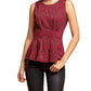 Metallic Peplum Top In Burgundymotif