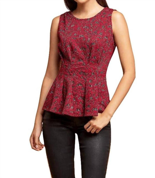 Metallic Peplum Top In Burgundymotif