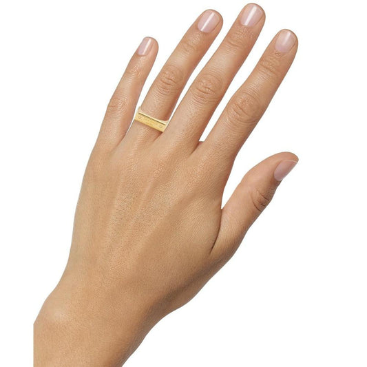 Gold-Tone Pavé Logo Bar Ring