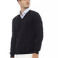 Alpha Studio Black Wool Men Sweater